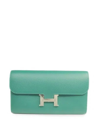 Pre-owned Hermes Constance Wallet In Green