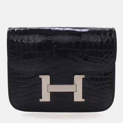 Pre-owned Hermes Constance Wallet Noir Niloticus Crocodile Leather Wallet In Black