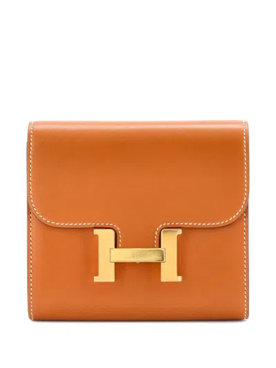 Pre-owned Hermes Constance Wallet Tadelakt Compact Small Wallets In Brown