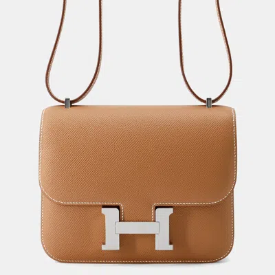 Pre-owned Hermes Constance3 Mini Miroir Gold Epsom Leather Bag In Brown