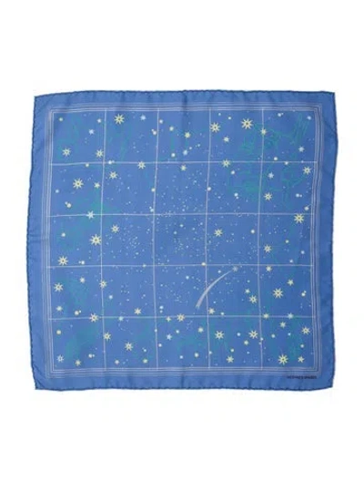 Pre-owned Hermes Constellation Pocket Square Silk Twilly Scarf In Blue