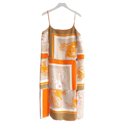 Pre-owned Hermes Hermès Contemporary Silk Robe A Bretelles Dress Beige/palomi, Size Uk8 In Sand