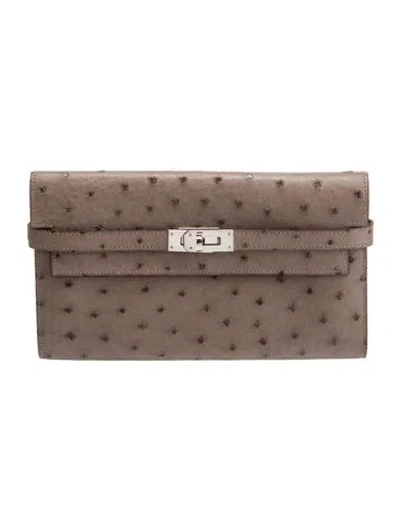 Pre-owned Hermes Continental Wallet In Gray