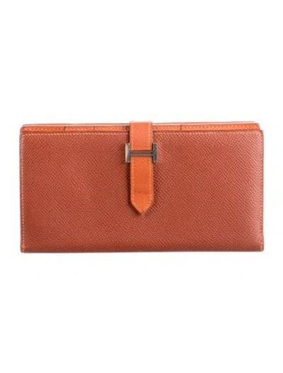Pre-owned Hermes Continental Wallet In Orange