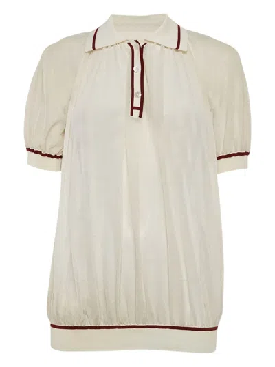 Pre-owned Hermes Contrast-trim Polo Top In White