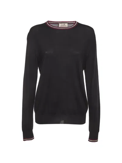 Pre-owned Hermes Contrast-trim Knit Sweater In Black