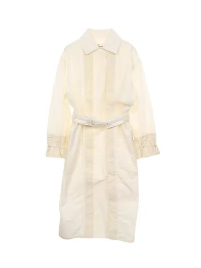 Pre-owned Hermes Convertible-collar Belted Cotton Coat In Neutrals