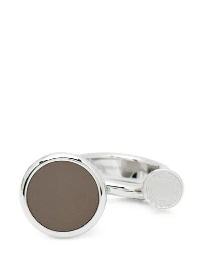 Pre-owned Hermes Cor Leather-detail Ring In Silver