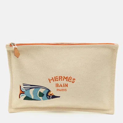 Pre-owned Hermes Corail Canvas Traffic Jam Case In Orange