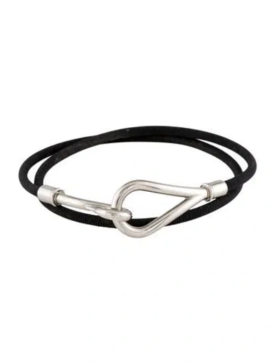 Pre-owned Hermes Cord Jumbo Hook Double Tour Bracelet, 17" In Multi