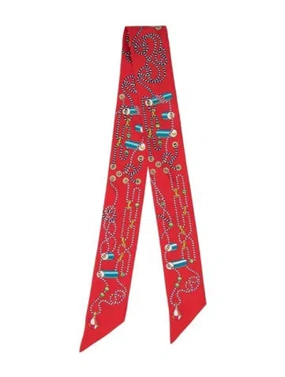 Pre-owned Hermes Cordages Silk Twilly Scarf In Red