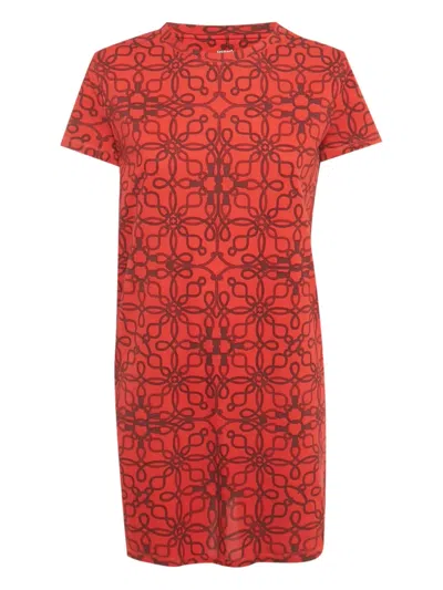 Pre-owned Hermes Cordelières-motif Midi Dress In Red