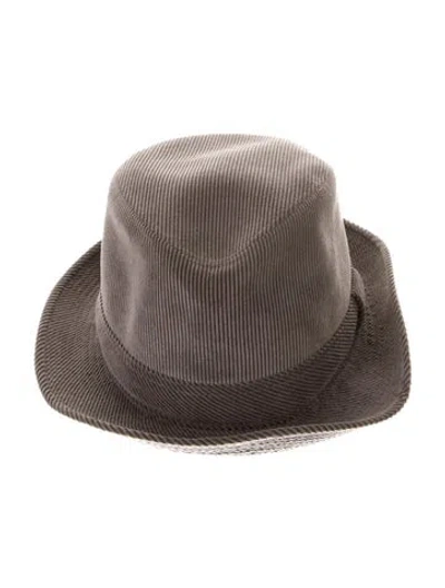 Pre-owned Hermes Corduroy Fedora Hat In Gray