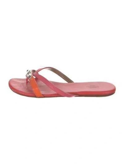 Pre-owned Hermes Corfou Leather Slides In Red