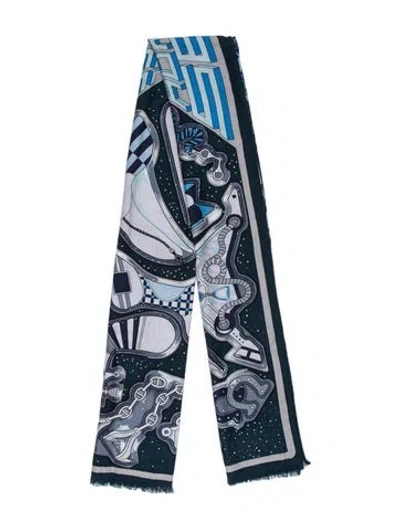 Pre-owned Hermes Cosmic Horse Set Cashmere Scarf In Blue