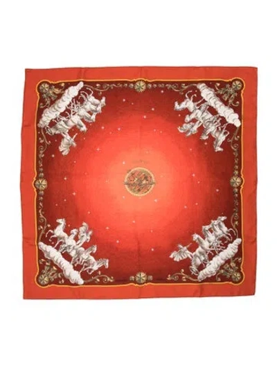 Pre-owned Hermes Cosmos Silk Scarf In Red