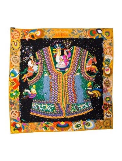 Pre-owned Hermes Costume De Fete Silk Scarf In Yellow
