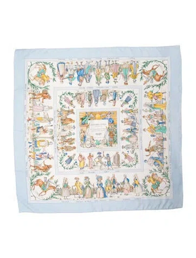 Pre-owned Hermes Costumes Civils Actuels Silk Scarf In Blue