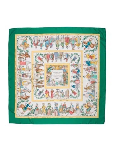 Pre-owned Hermes Costumes Civils Actuels Silk Scarf In Green