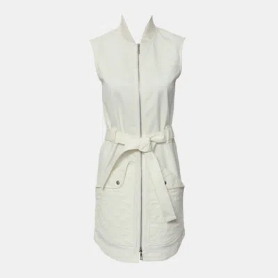 Pre-owned Hermes Cotton Blanc Nature Equestre Dire Zip-up Sleeveless Dress Fr 34 In White