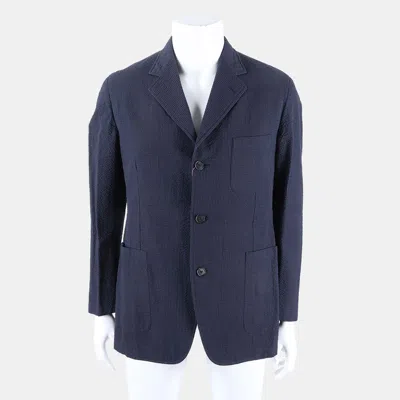Pre-owned Hermes Hermès Cotton Navy Blue Jacket Size L