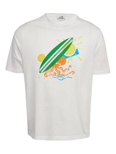 Pre-owned Hermes Cotton Print T-shirt In White