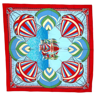 Pre-owned Hermes Cotton Scarf, Spinnakers F2448 In Blue