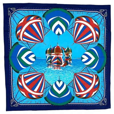 Pre-owned Hermes Cotton Scarf, Spinnakers F2448. In Blue
