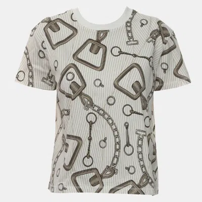 Pre-owned Hermes Cotton White/brown Effet Kaleidoscope Micro T-shirt Fr 34