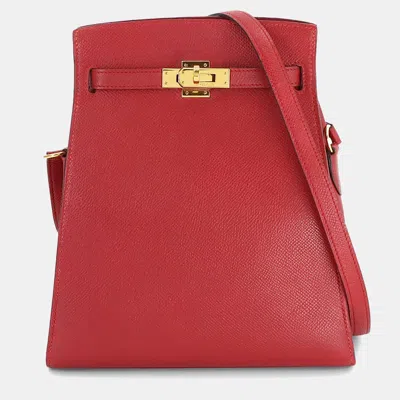 Pre-owned Hermes Couchvel Epsom Rouge Vif Kelly Sport Shoulder Bag Pm In Red