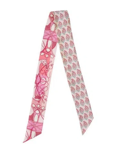 Pre-owned Hermes Coup De Fouet Au Bloc Silk Twilly Scarf In Pink