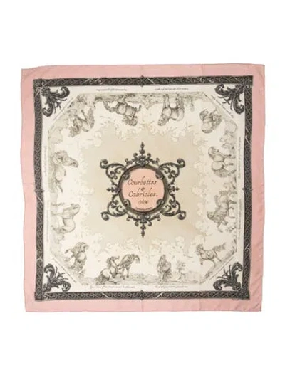 Pre-owned Hermes Courbettes Et Cabrioles Silk Scarf In Pink