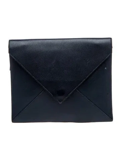 Pre-owned Hermes Courchevel Envelope Clutch In Blue