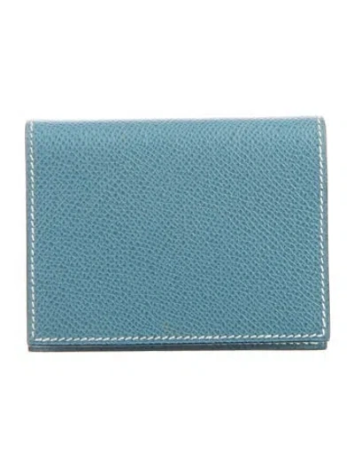 Pre-owned Hermes Courchevel Mini Globe-trotter Agenda Cover In Blue