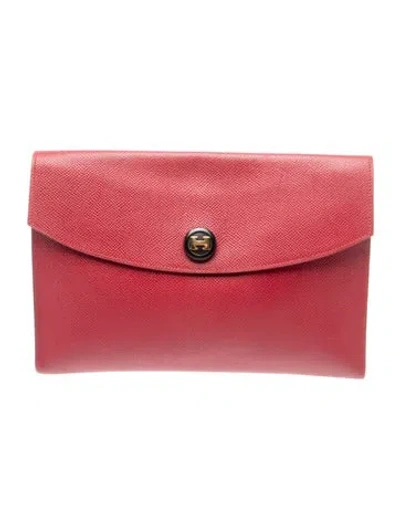 Pre-owned Hermes Courchevel Rio Clutch In Red