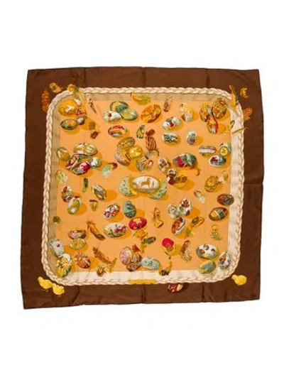 Pre-owned Hermes Couvée D'hermès Silk Scarf In Neutral