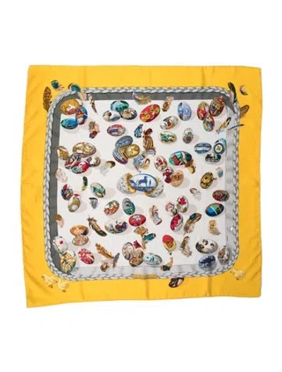 Pre-owned Hermes Couvée D'hermès Silk Scarf In Yellow