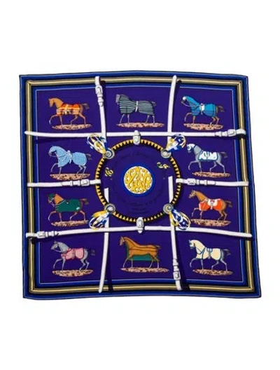 Pre-owned Hermes Couvertures Et Tenues De Jour Silk Shawl In Blue