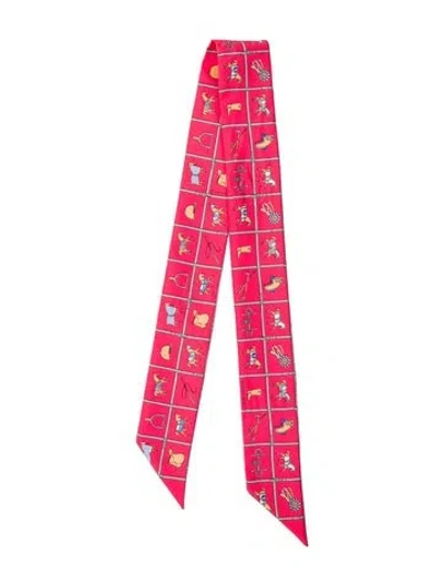 Pre-owned Hermes Couvertures Et Tenues Silk Twilly Scarf In Red