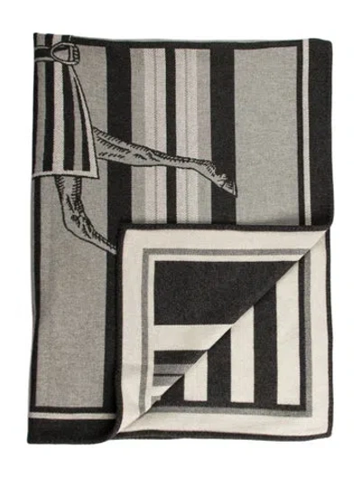 Pre-owned Hermes Couvertures Nouvelles Throw Blanket In Gray