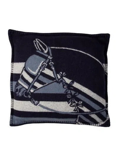 Pre-owned Hermes Couvertures Nouvelles Throw Pillow In Blue