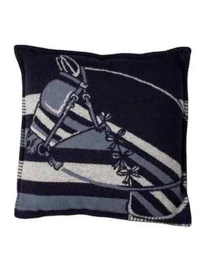 Pre-owned Hermes Couvertures Nouvelles Throw Pillow In Blue