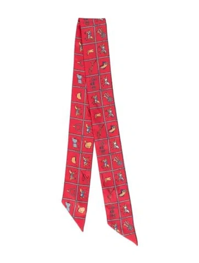 Pre-owned Hermes Couvertures Silk Twilly Scarf In Red