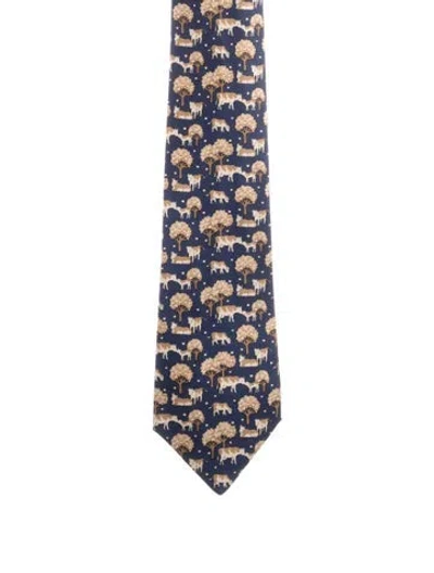 Pre-owned Hermes Cow Print Tie In Blue