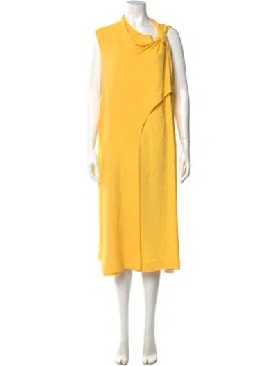 Pre-owned Hermes Cowl Neck Midi Length Dress In Yellow