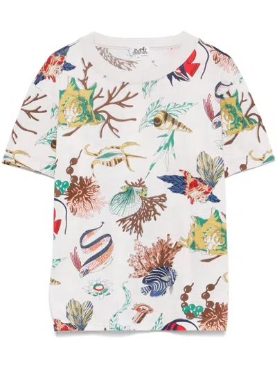 Pre-owned Hermes Cowrie-shell-print T-shirt In Neutrals