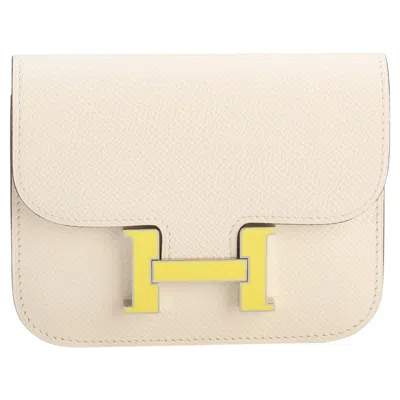 Pre-owned Hermes Craie Constance Slim Wallet Belt In White