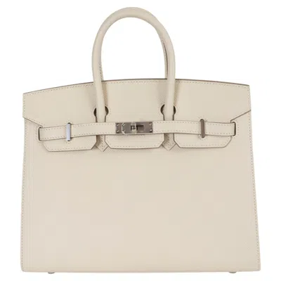 Pre-owned Hermes Craie Cream Epsom Leather Birkin 25 Sellier Tote Bag W Phw In White