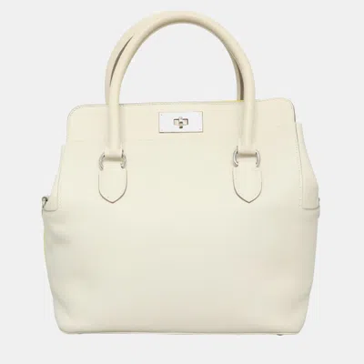 Pre-owned Hermes Craie Soufre Yellow Beige Swift Leather Toolbox 26 Bag