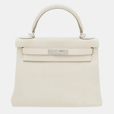 Pre-owned Hermes Craie Togo Leather Kelly 28 Bag In Grey